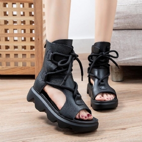 Bakglidelås Skinn Retro Klassiske Sandaler