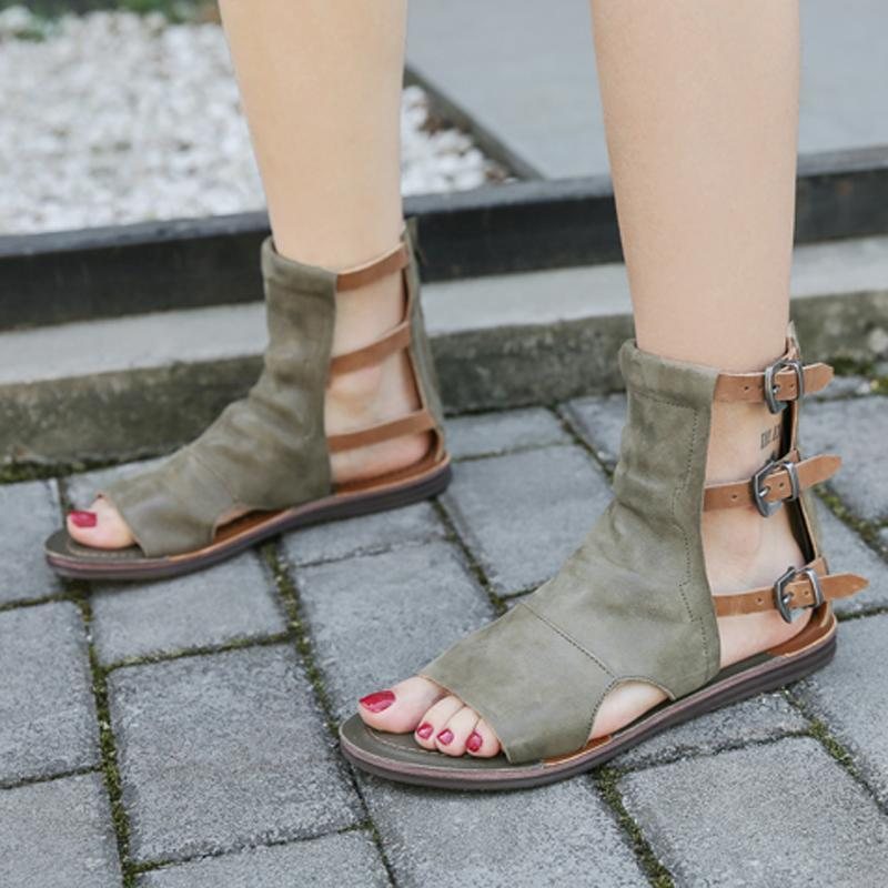 Dame Retro Belter Spenne Flats Åpen Tå Causal Sandaler 34-40
