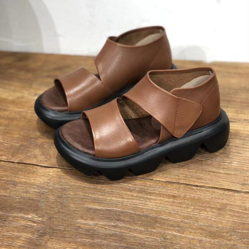 Dame Retro Leather Wave Sole Sandaler