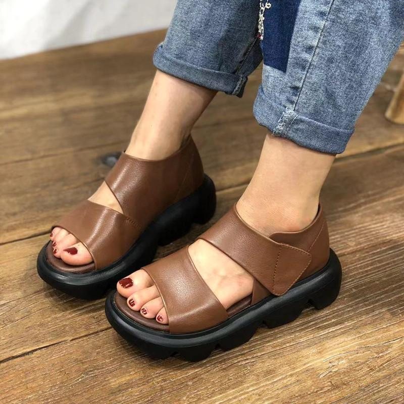 Dame Retro Leather Wave Sole Sandaler