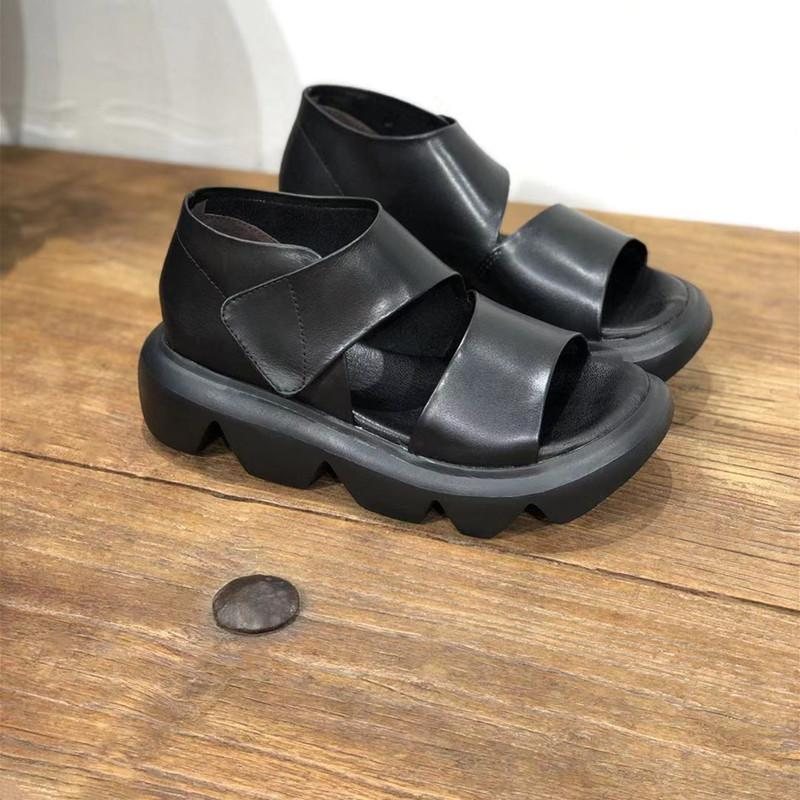 Dame Retro Leather Wave Sole Sandaler