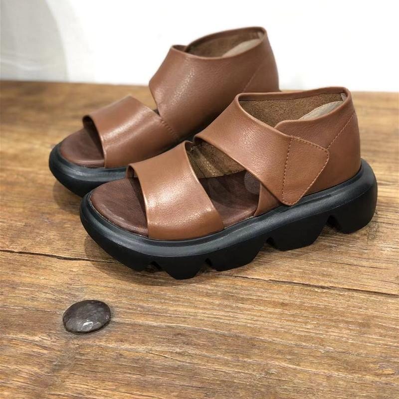 Dame Retro Leather Wave Sole Sandaler