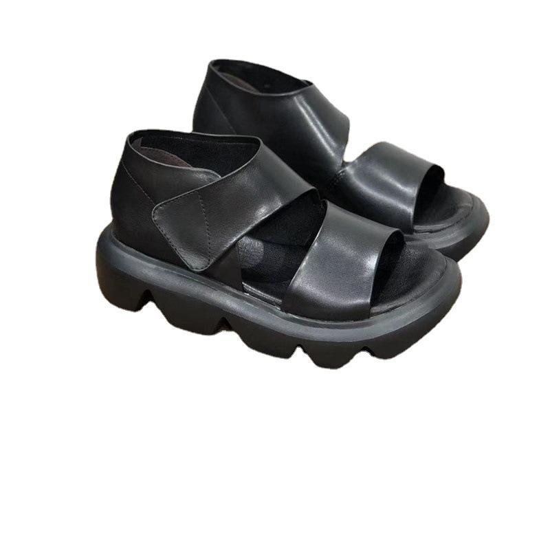 Dame Retro Leather Wave Sole Sandaler