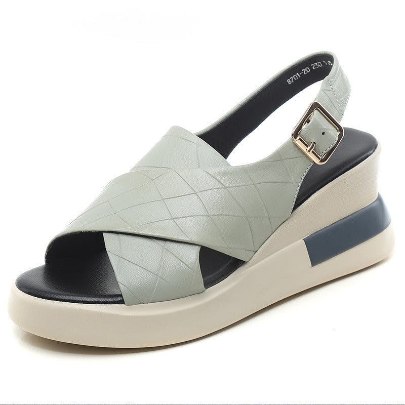 Dame Retro Leather Wedge Casual Sommersandaler