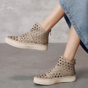 Dame Simple Hollow Out Leather Solid Flat Casual Boots Sandaler
