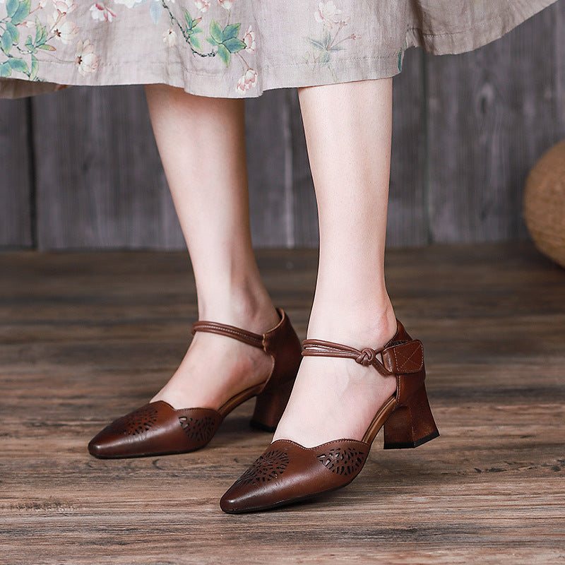 Dame Sommer Retro Hule Leather Wedge Sandaler