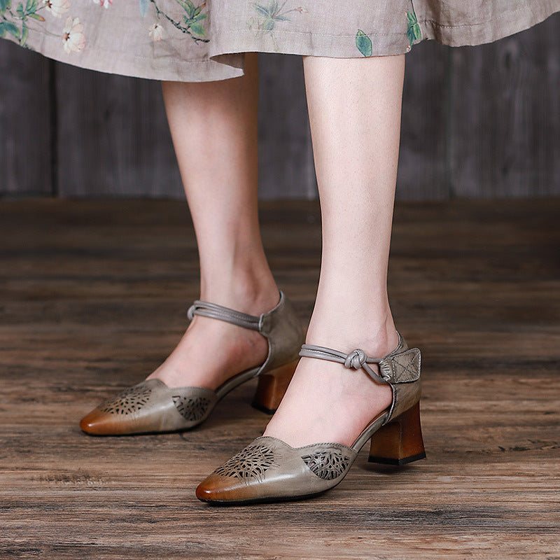 Dame Sommer Retro Hule Leather Wedge Sandaler