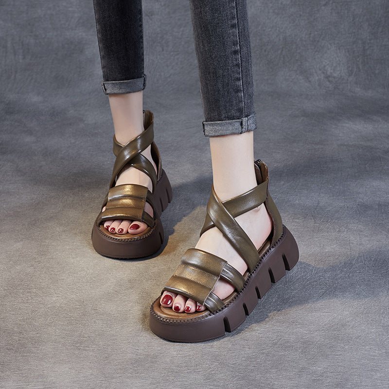 Dame Sommer Retro Strappy Leather Casual Sandaler