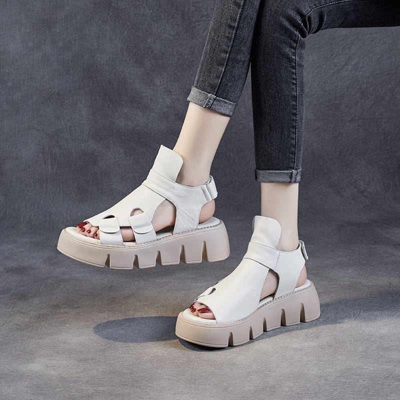 Dame Sommer Skinn Borrelås Tape Casual Sandaler