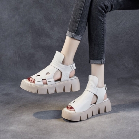 Dame Sommer Skinn Borrelås Tape Casual Sandaler