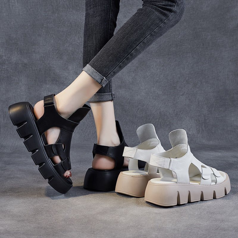 Dame Sommer Skinn Borrelås Tape Casual Sandaler