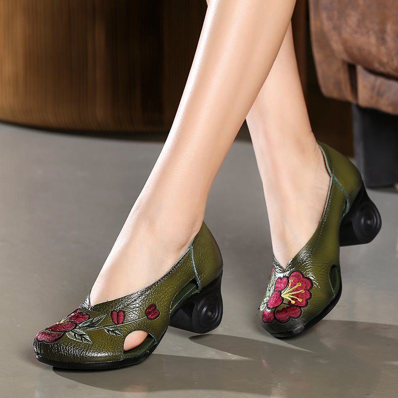 Dame Summer Retro Floral Leather Wedge Casual Sandaler