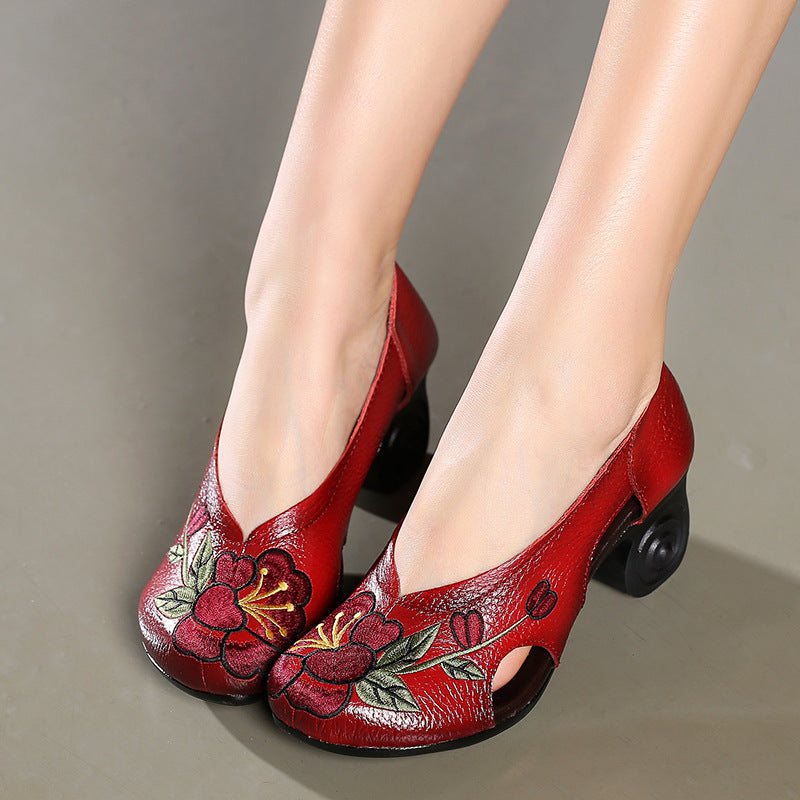 Dame Summer Retro Floral Leather Wedge Casual Sandaler