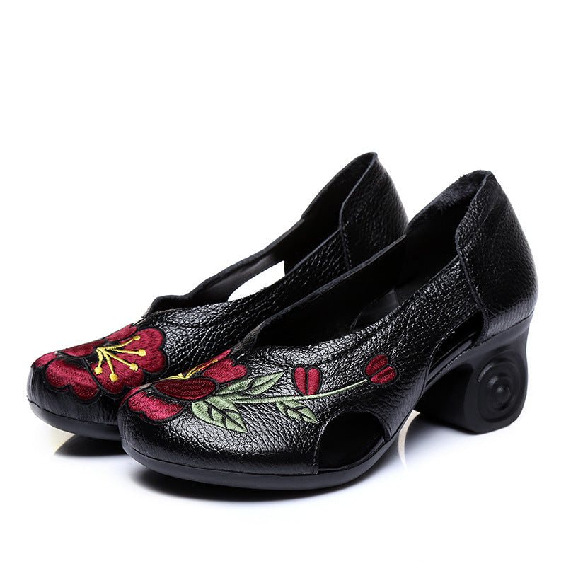 Dame Summer Retro Floral Leather Wedge Casual Sandaler