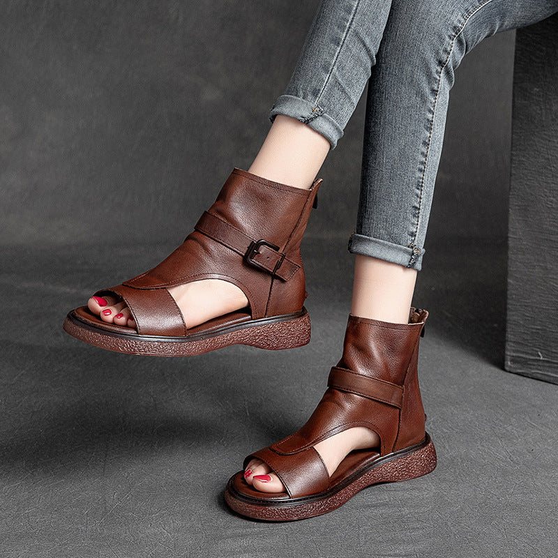 Dame Summer Vintage Leather Flat Ankel Sandaler