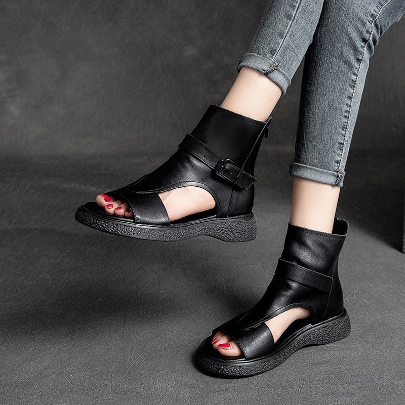 Dame Summer Vintage Leather Flat Ankel Sandaler
