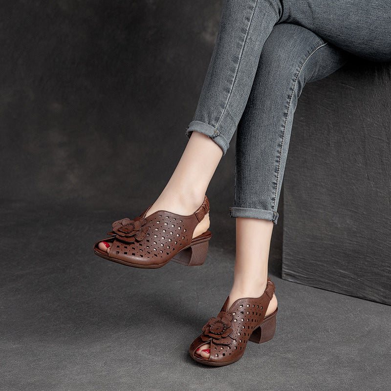 Dame Summer Vintage Leather Wedge Floral Sandaler