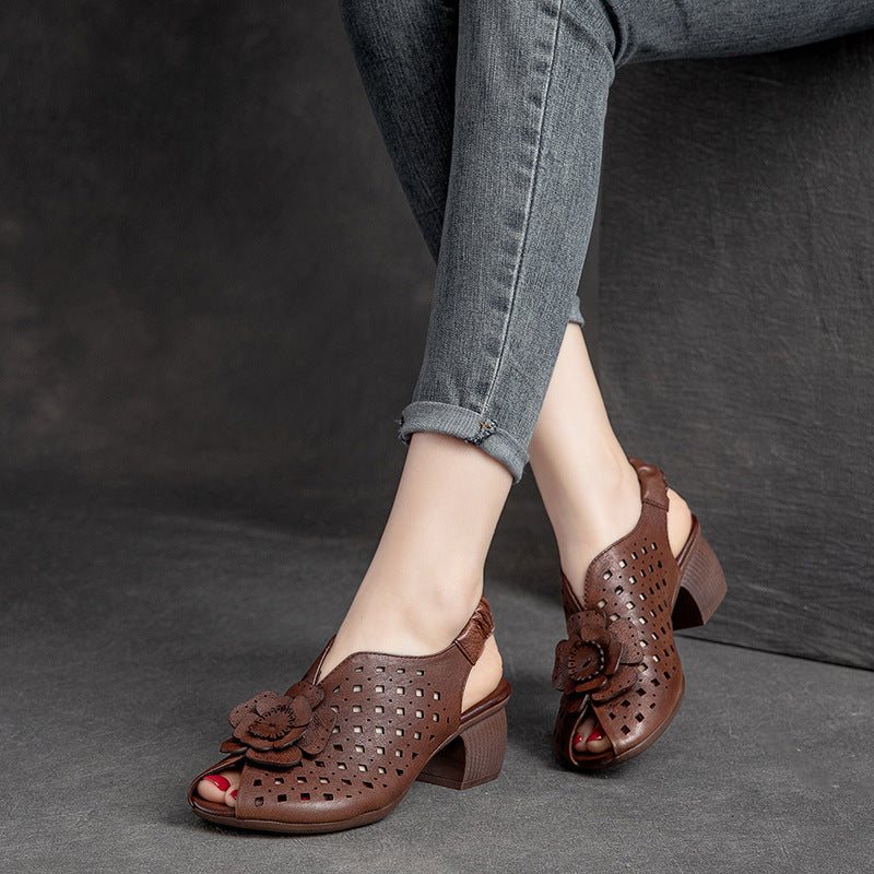 Dame Summer Vintage Leather Wedge Floral Sandaler