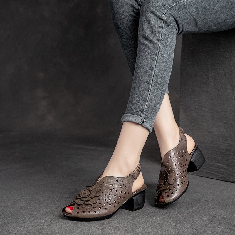 Dame Summer Vintage Leather Wedge Floral Sandaler
