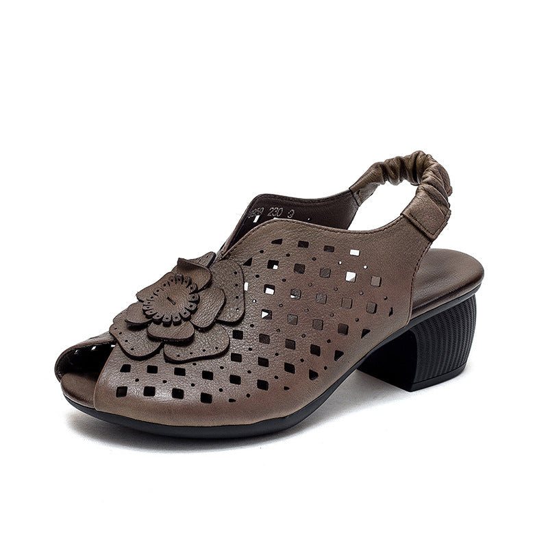 Dame Summer Vintage Leather Wedge Floral Sandaler