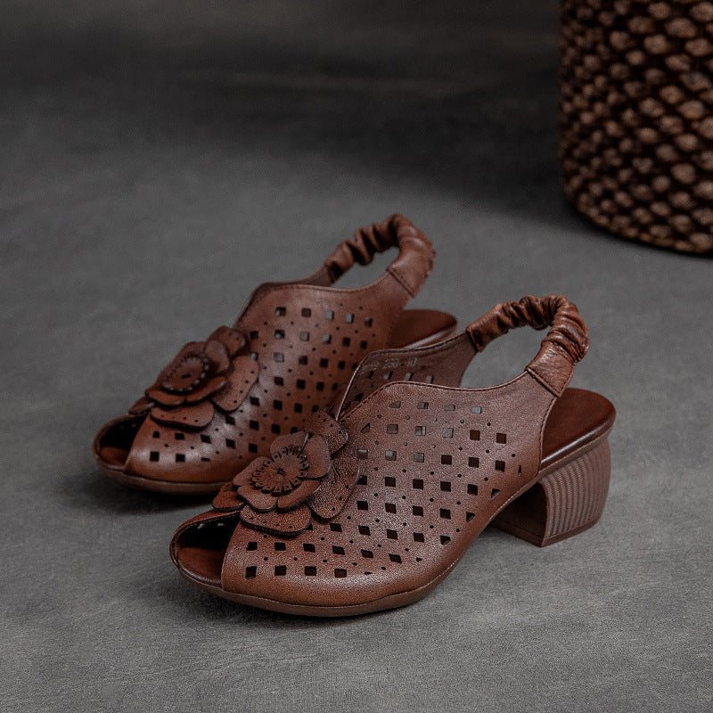 Dame Summer Vintage Leather Wedge Floral Sandaler