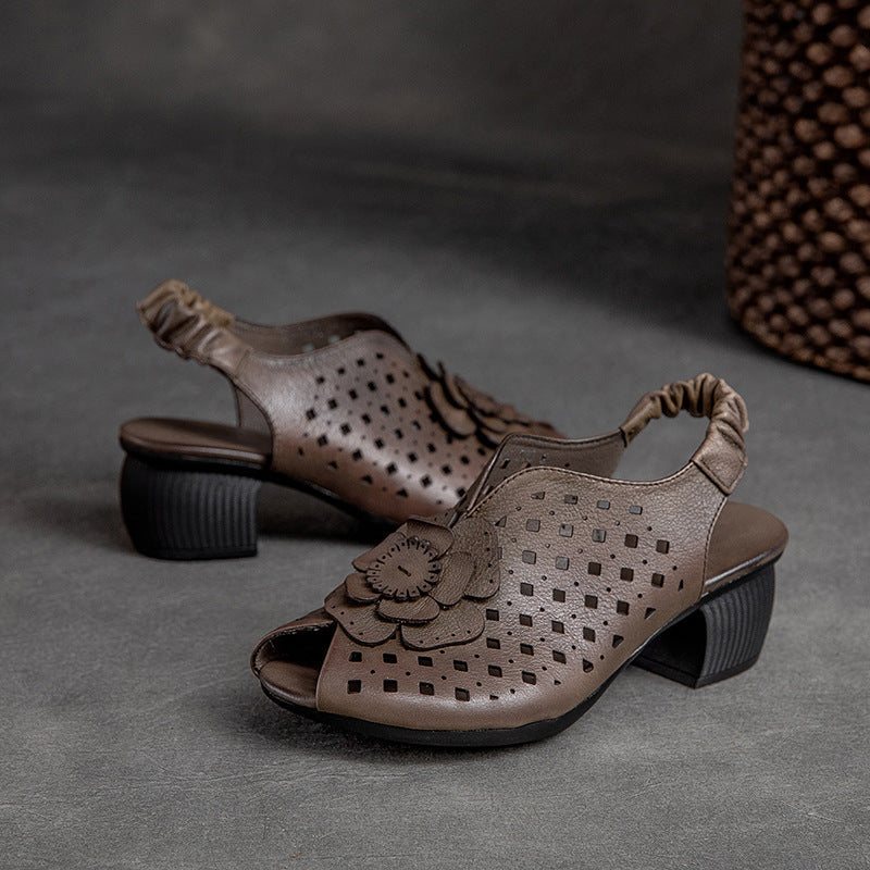 Dame Summer Vintage Leather Wedge Floral Sandaler