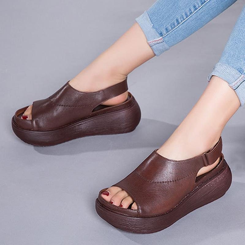 Kvinner Casual Peep Toe Platform Skinnsandaler Med Borrelås