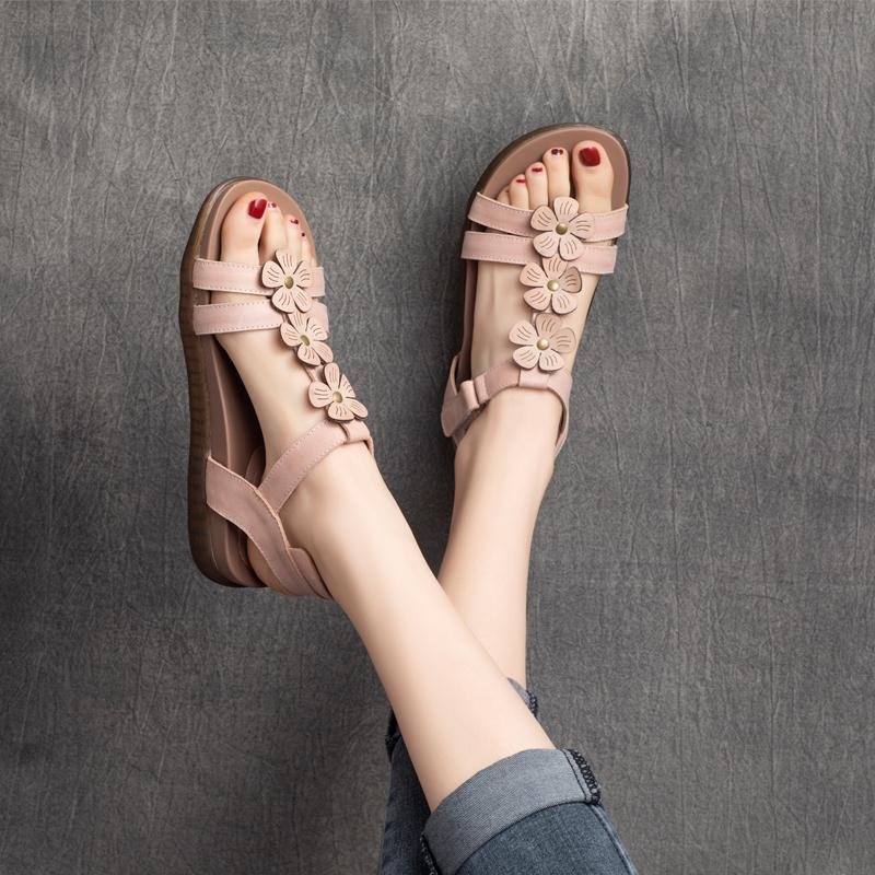 Kvinner Skinn Håndlagde Flower Boho Sandaler