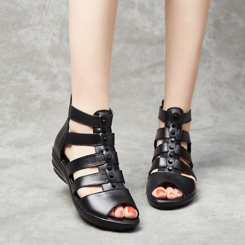 Plus Size Dame Summer Leather Vintage Sandaler