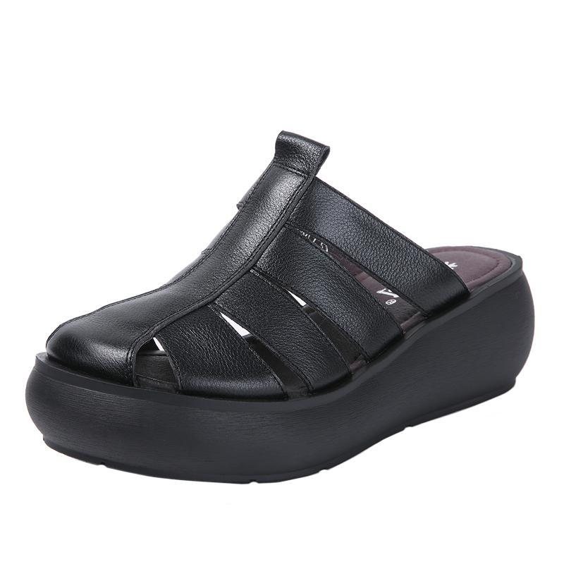 Retro Dame Strandsandaler Sommer Skinn Håndlagde Roman