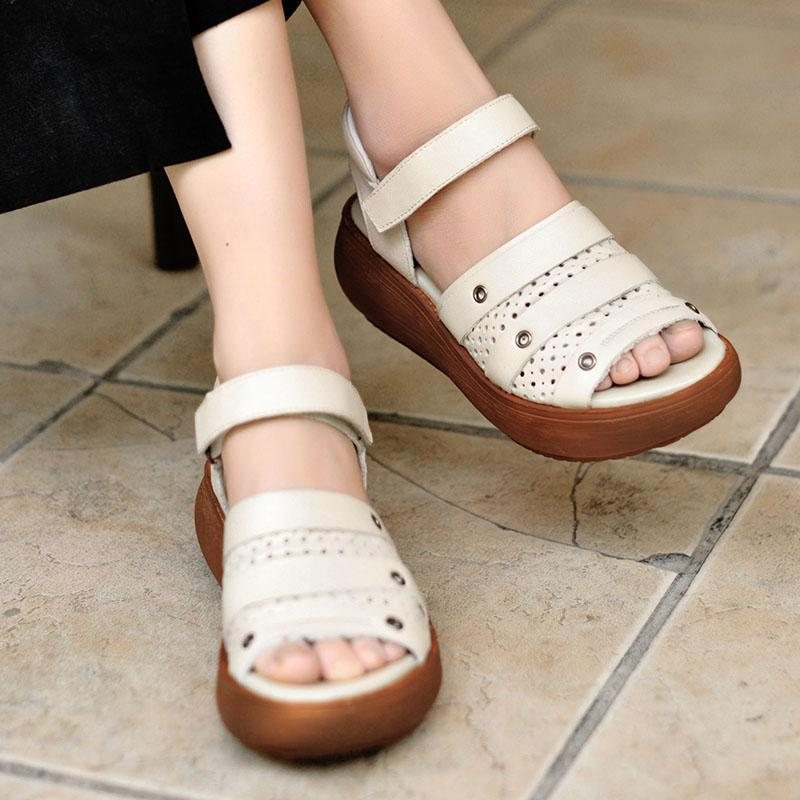 Retro Skinn Tykkbunn Dame Sandaler Sko
