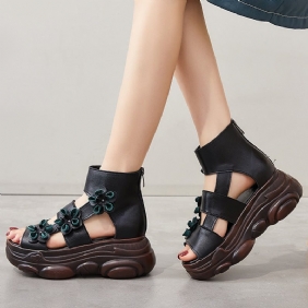 Retro Summer Leather Floral Casual Wedge Sandaler