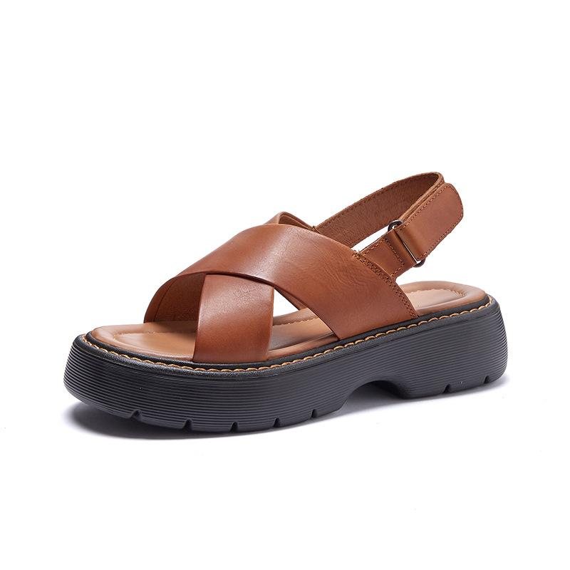 Sommer Dame Leather Platform Sandaler