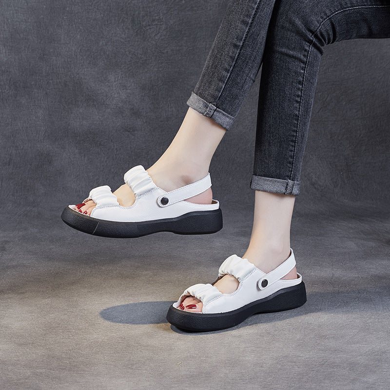 Sommer Retro Plicated Leather Casual Sandaler
