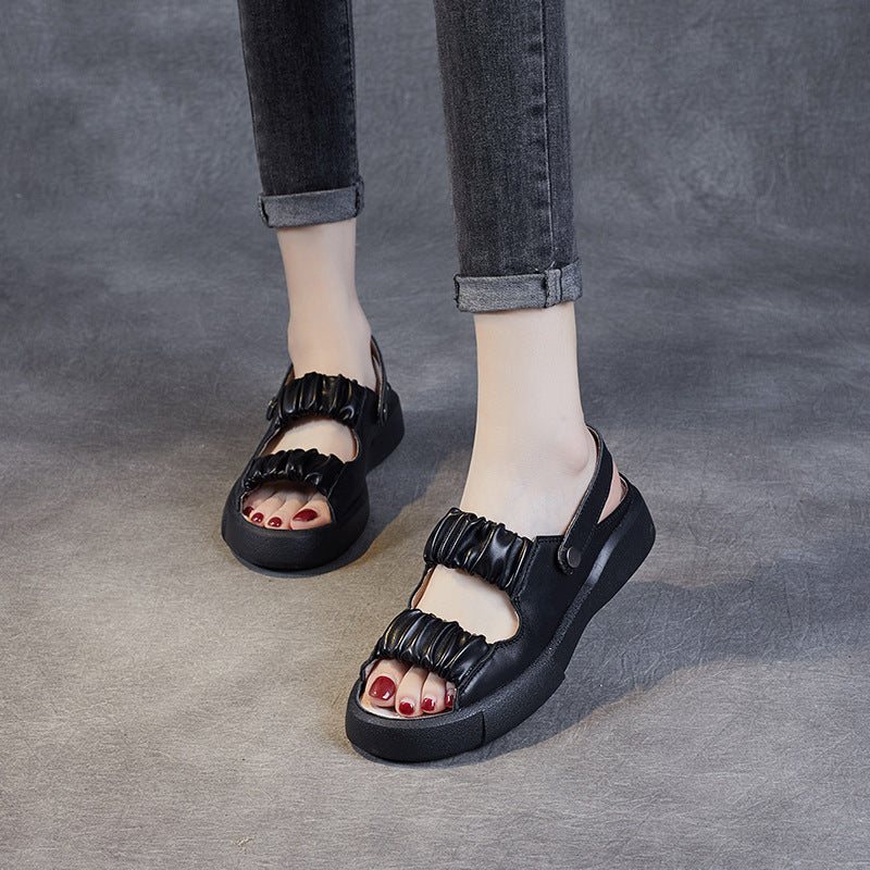 Sommer Retro Plicated Leather Casual Sandaler