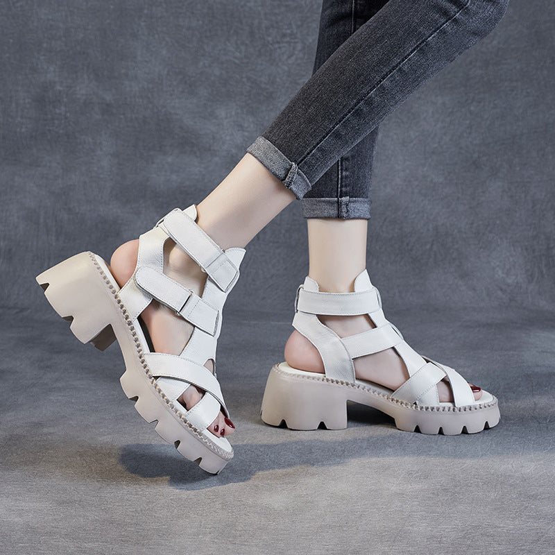 Summer Flettet Skinn Dame Casual Wedge Sandaler