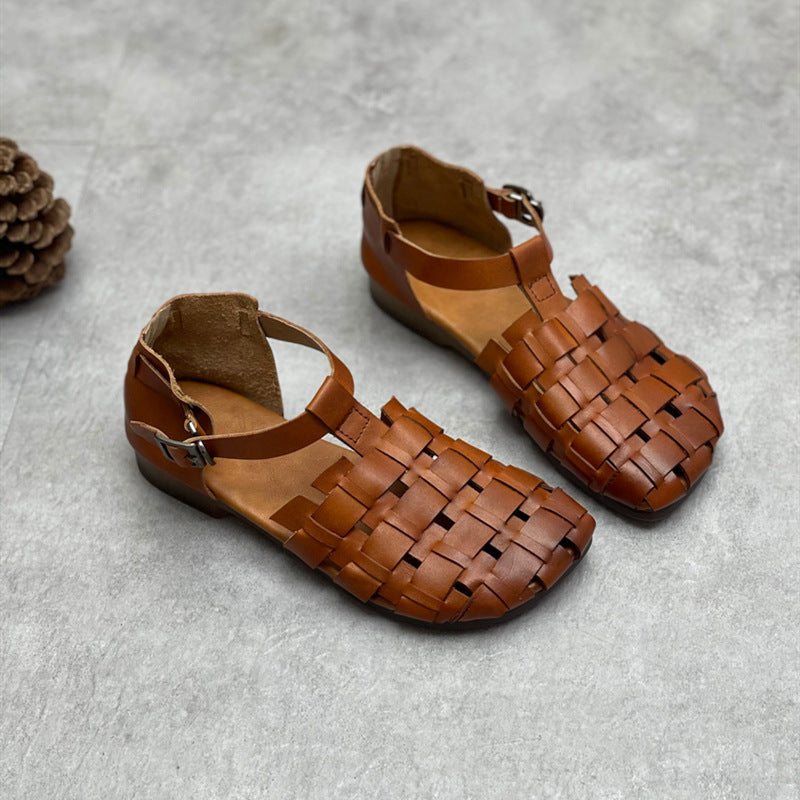 Summer Hollow Leather Dame Vintage Sandaler