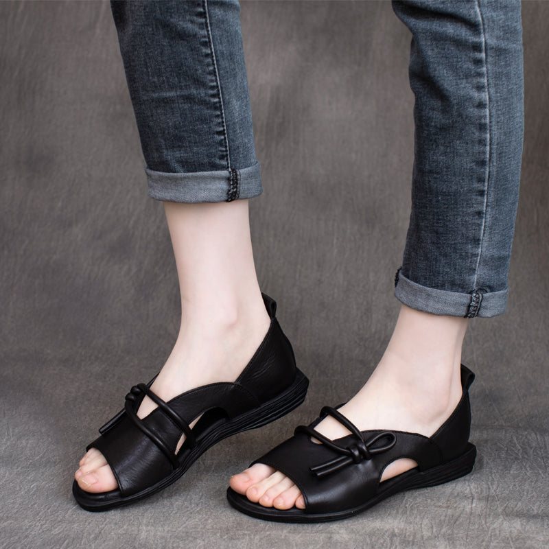 Summer Leather Vintage Håndlagde Flat Casual Sandaler