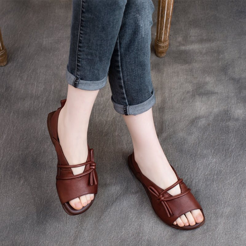 Summer Leather Vintage Håndlagde Flat Casual Sandaler