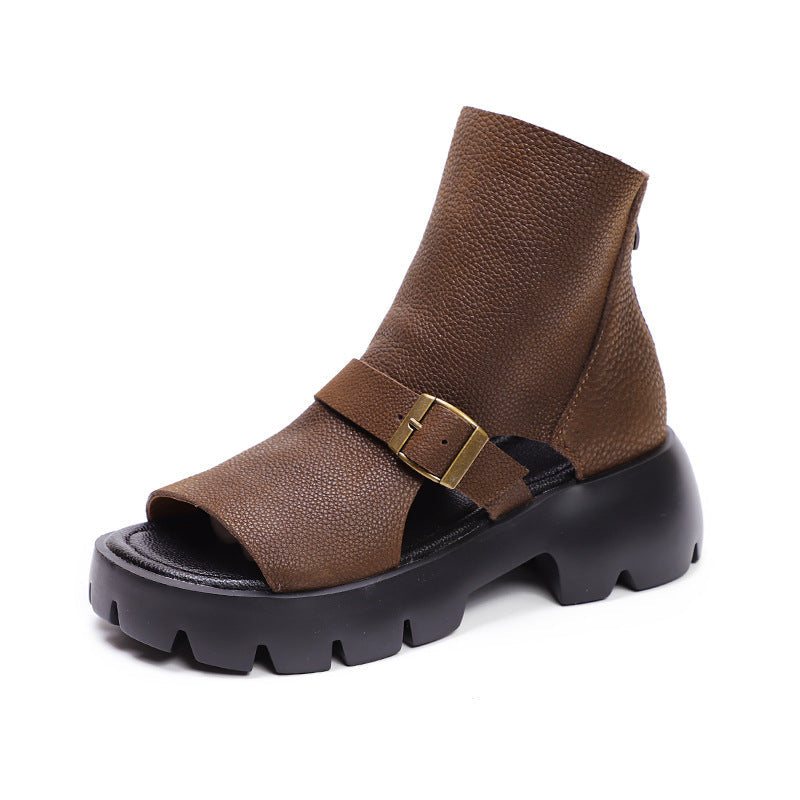 Summer Vintage Hollow Leather Platform Sandaler