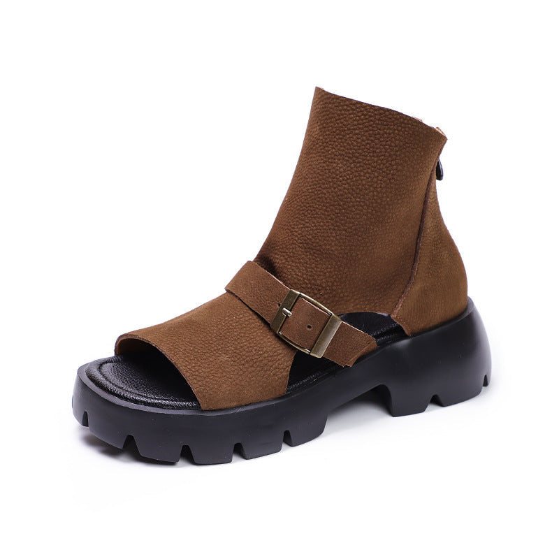 Summer Vintage Hollow Leather Platform Sandaler