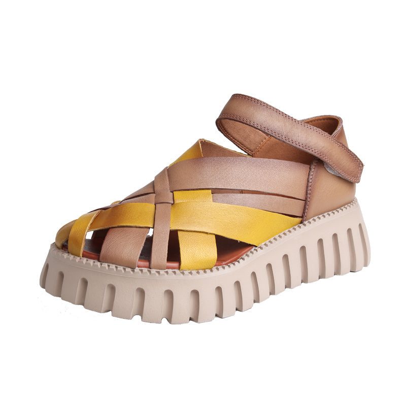 Vår Sommer Retro Hule Strappy Lærsandaler