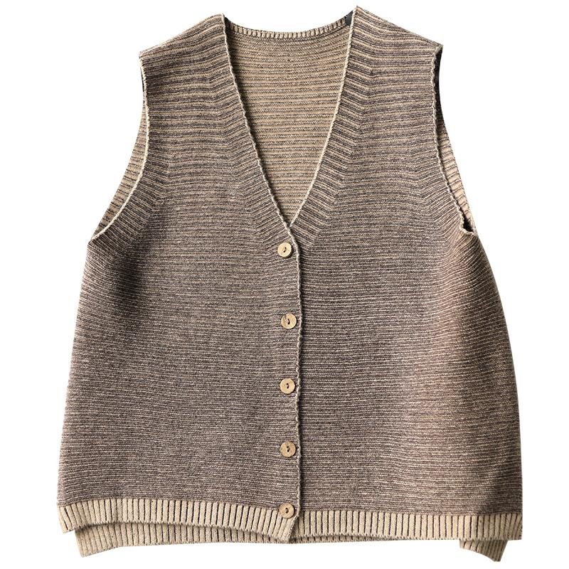 Autumn Cotton Blended Stripe V-neck Vest