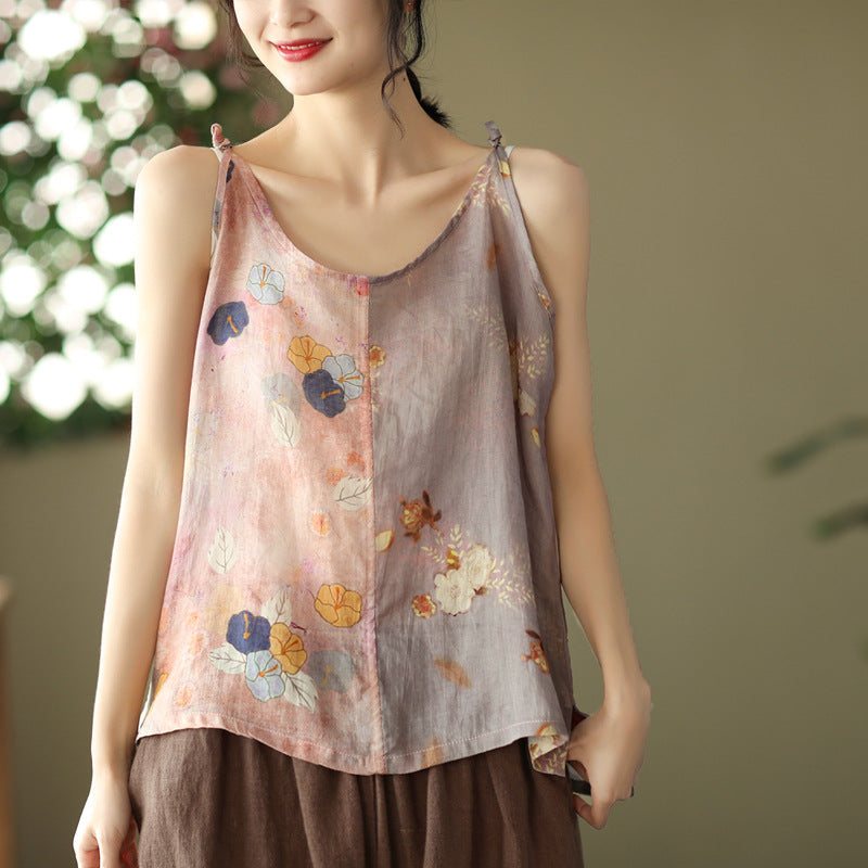 Dame Sommer Floral Patchwork Lin Vest