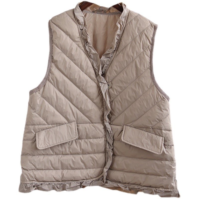 Høst Vinter Retro Ruffled Solid Duck Down Vest