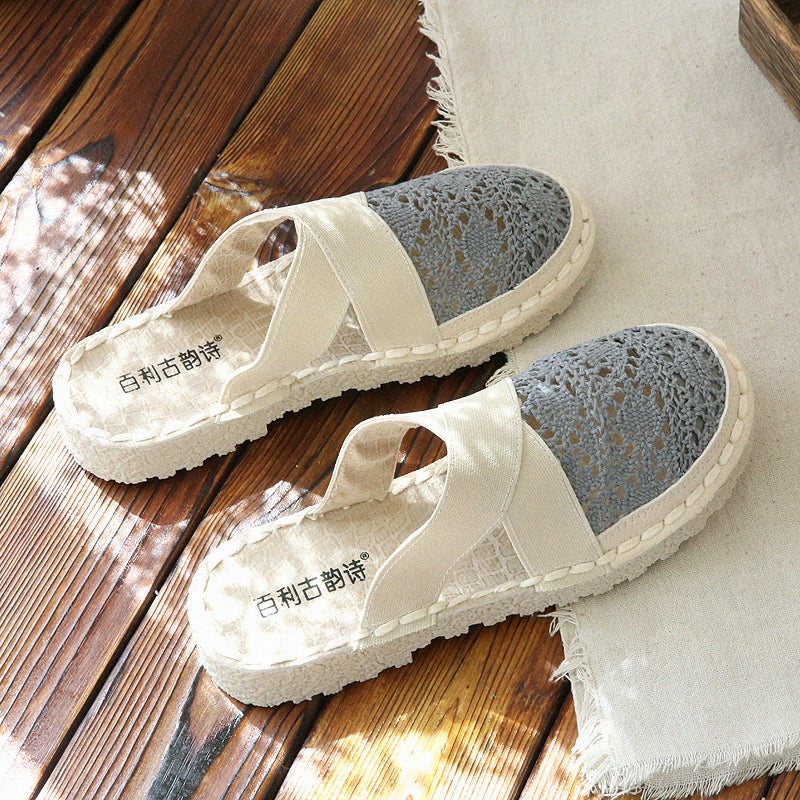 Dame Sommer Retro Hollow Canvas Casual Tøfler