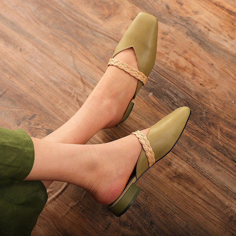 Dame Sommer Skinn Handmde Wedge Slippers