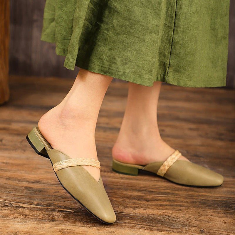 Dame Sommer Skinn Handmde Wedge Slippers