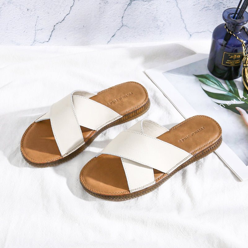 Dame Sommer Vintage Fashion Leather Flat Tøfler