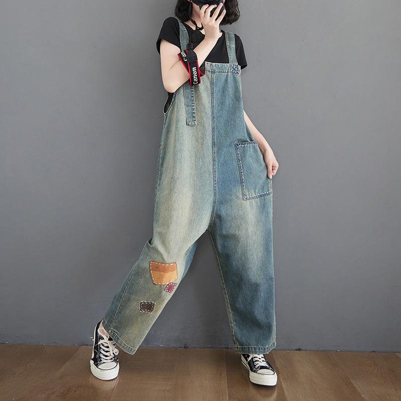 Dame Patch L s Denim Rett Jumpsuit
